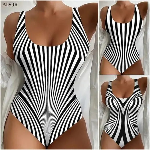 【S~6XL】Σέξι ολόσωμο μαγιό με ριγέ μοτίβο
