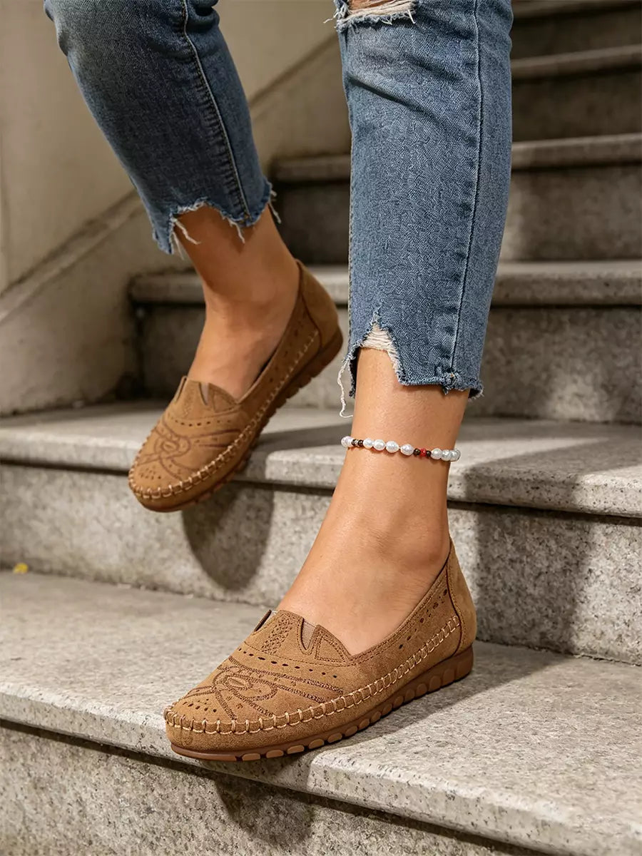 【36-43 méret】Vintage stílusú, áttört, hétköznapi balettcipő | Puha talpú kialakítás, kényelmes mindennapi viselet | Cipőfűző nélküli, nagy méretben is elérhető
