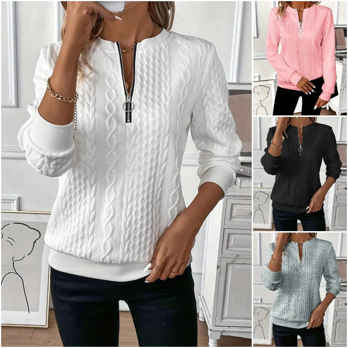 🔥🎀【S-2XL】🌸Dámská ležérní prošívaná mikina na zip