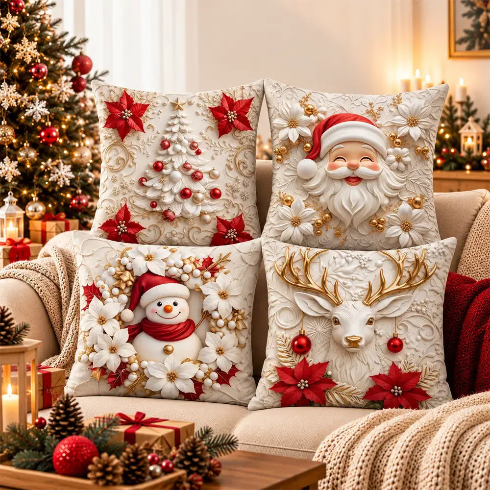 🎄 Vánoční povlaky na polštáře (sada 4 kusů) · Dodejte svému domovu bohatou sváteční atmosféru