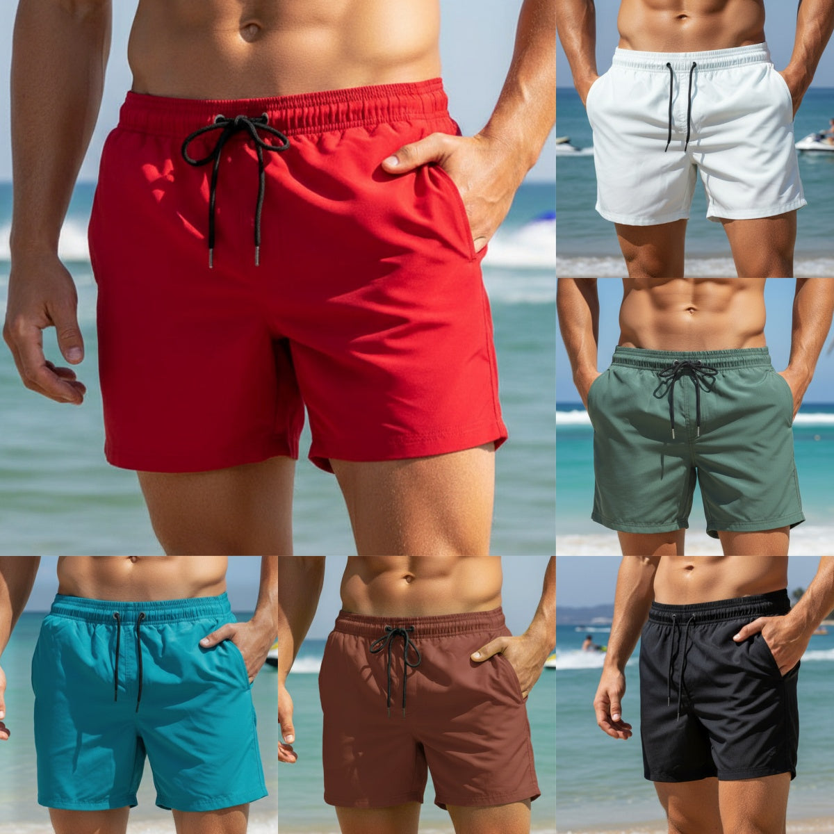 🌞【S-5XL】🌴Pánské elastické, sportovní, ležérní, jednobarevné plážové kalhoty, které jsou rychleschnoucí, prodyšné a pohodlné