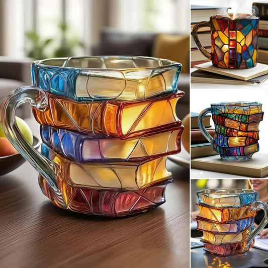 📚 Taza de café pintada en 3D con forma de libro.
