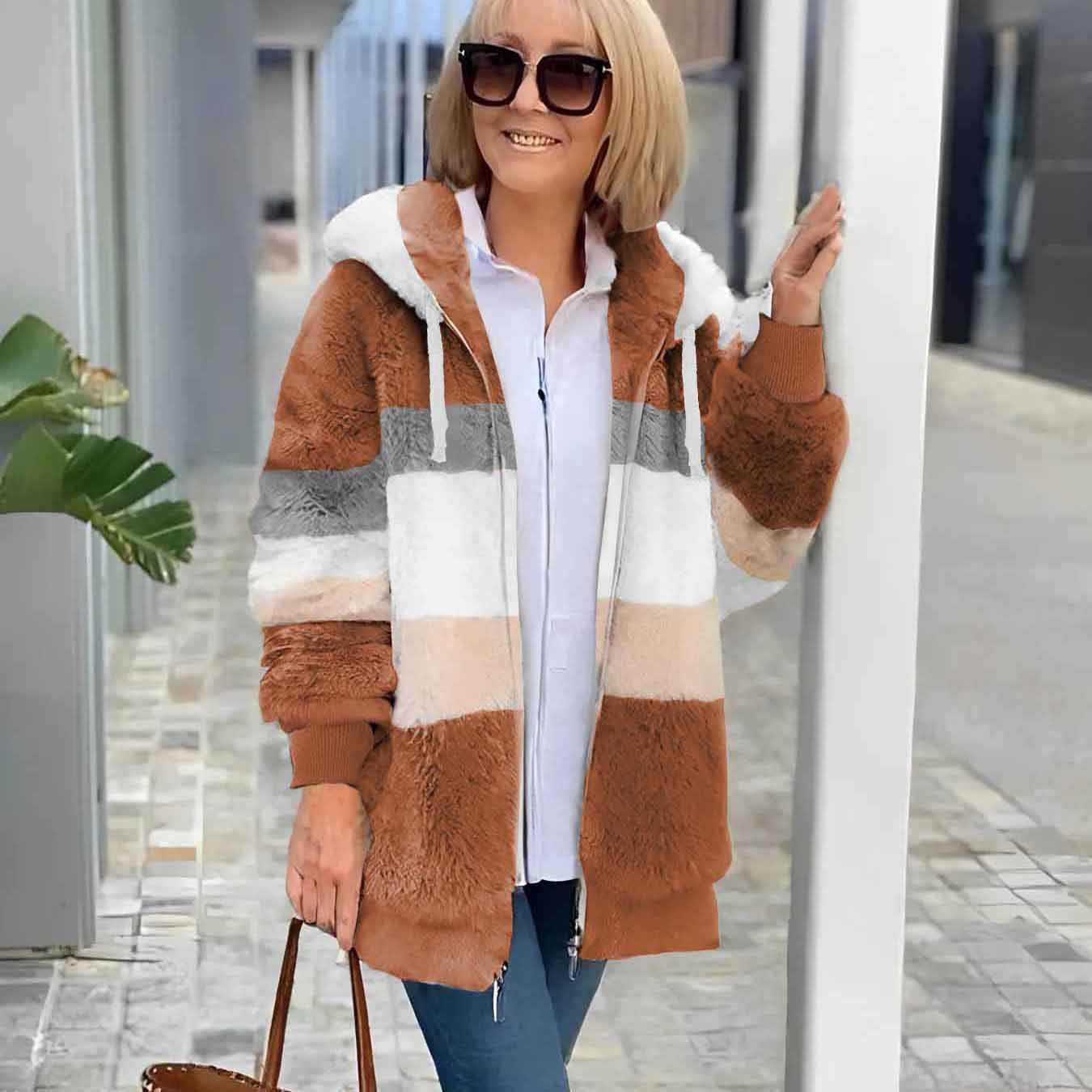 ❄️ [S-5XL] Dámská bunda 2025 s kontrastními pruhy z hustého plyše