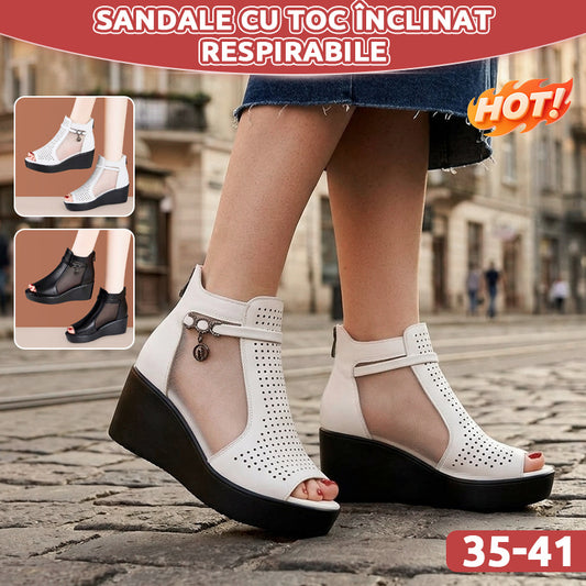 Sandály se zkosenými podpatky a prodyšnou síťovinou – maximální pohodlí a extra výška