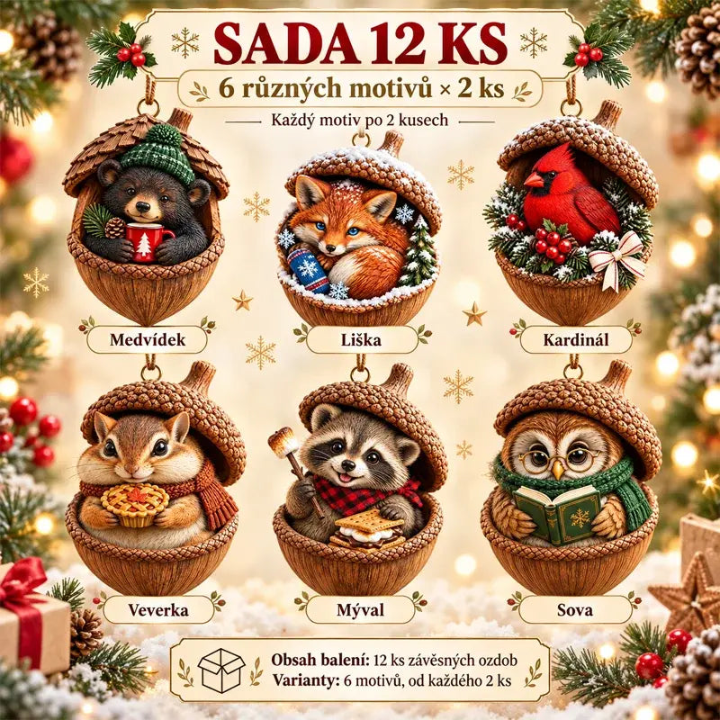 🎉【Kup 6, a otrzymasz 6 gratis】12 sztuk🤩 🎁Nowe, akrylowe dekoracje świąteczne 2D z szyszką sosnową i elementami zwierzęcymi