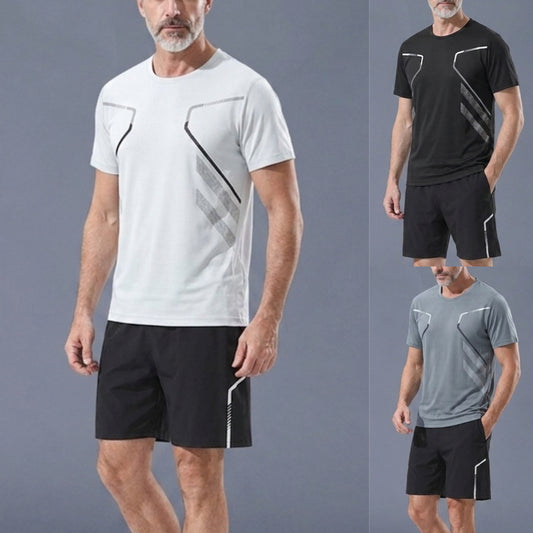 🔥 Poslední den slevy – 50 % sleva!【M-5XL】 Pánská dvoudílná sportovní souprava z rychleschnoucího materiálu ledového hedvábí - pohodlné tričko s krátkým rukávem a kraťasy
