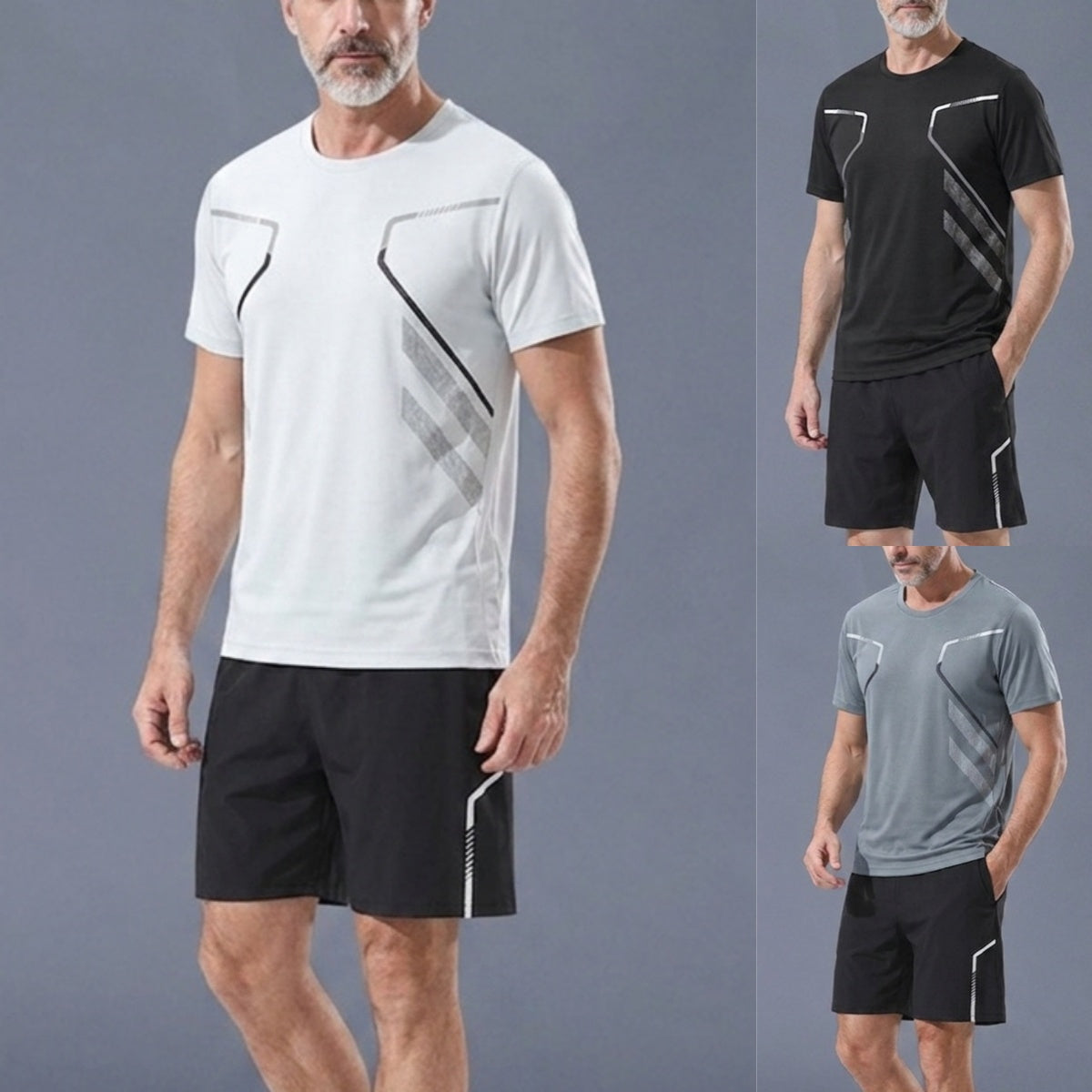 🔥 Poslední den slevy – 50 % sleva!【M-5XL】 Pánská dvoudílná sportovní souprava z rychleschnoucího materiálu ledového hedvábí - pohodlné tričko s krátkým rukávem a kraťasy