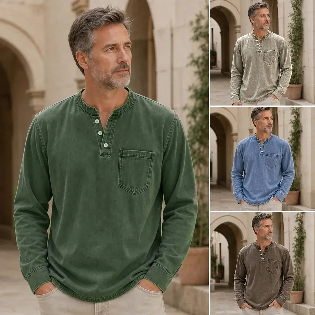 S-5XL 👔 Pánské tričko Henley s dlouhým rukávem a náprsní kapsou | Klasický ležérní styl ✨