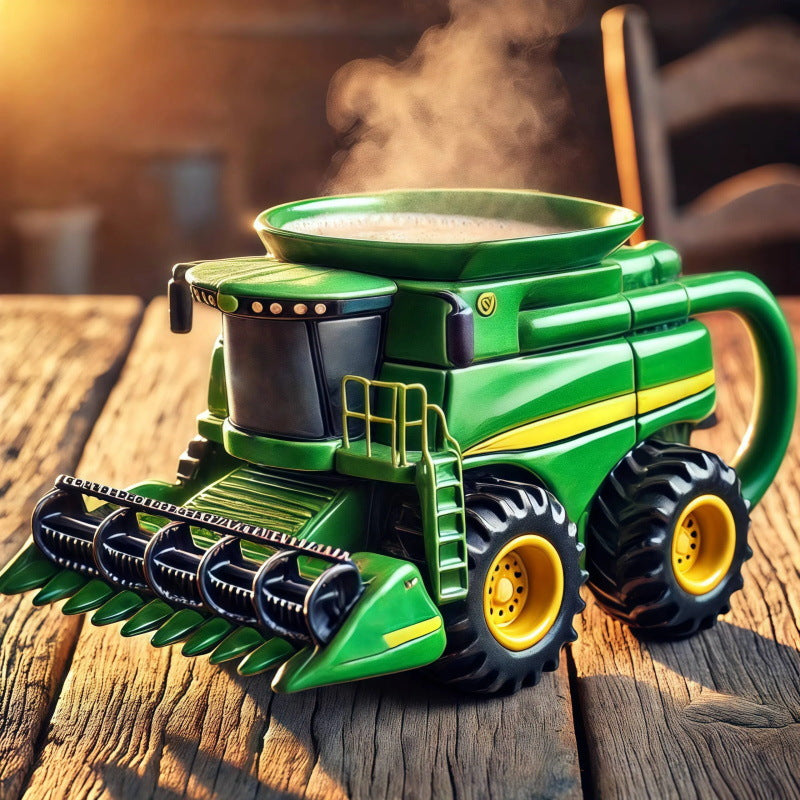Retro šálka kávy v tvare farmárskeho traktora