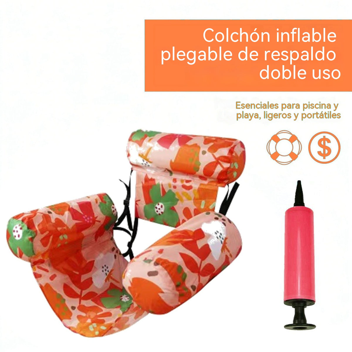 Envío gratis 💦📢 Sofá flotante plegable con respaldo + bomba de aire