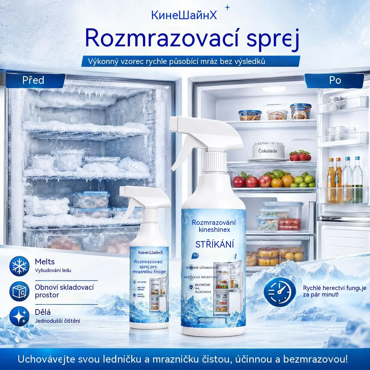 🔥【2 lahve za 590 Kč】❄️ Nový rozmrazovací sprej 2026 🧡 Rychle odstraňte led z mrazáku