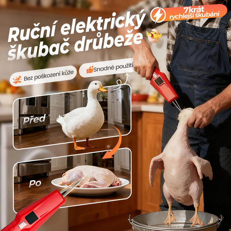 【 1 kus 600 Kč】🐓🦆Přenosný elektrický stahovák peří pro kuřata, kachny, husy a drůbež (nabíjení přes USB)