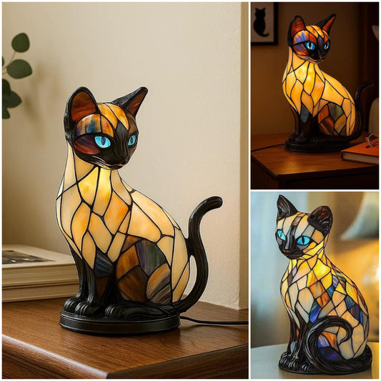 🐱Stolní lampa ve tvaru kočky, retro noční světlo z barevné pryskyřice s kočičím motivem
