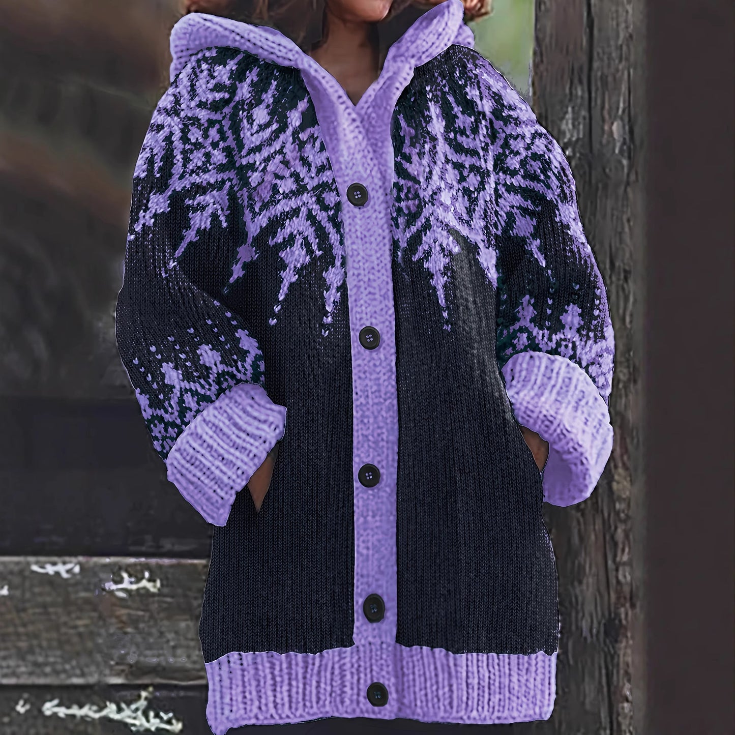 ⛄【S~5XL】Elegantní retro bunda s kapucí a barevnými bloky ve stylu sněhových vloček