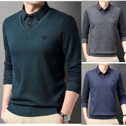 🔥Jesenná zima pánska polokošeľa s golierom s dlhým rukávom, dvojdielna pánska polokošeľa stredného a staršieho veku