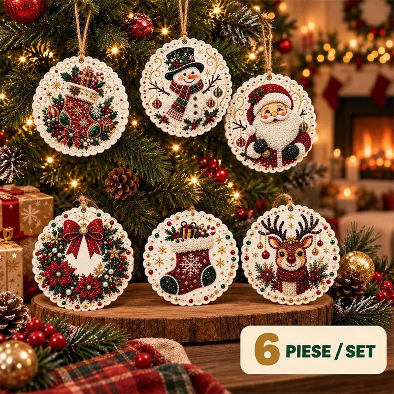 Specifikace🎄 Sada 6 vánočních ozdob na vlastnoruční vytvoření (diamantové malování) – kreativní projekt pro celou rodinu, ideální na stromeček, do okna či jako dárek!