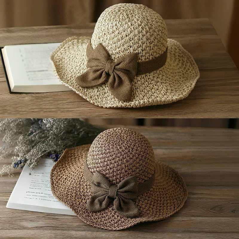 🎀 50% SLEVA 👒 | Retro slaměný klobouk s mašlí – skládací a prodyšný na léto