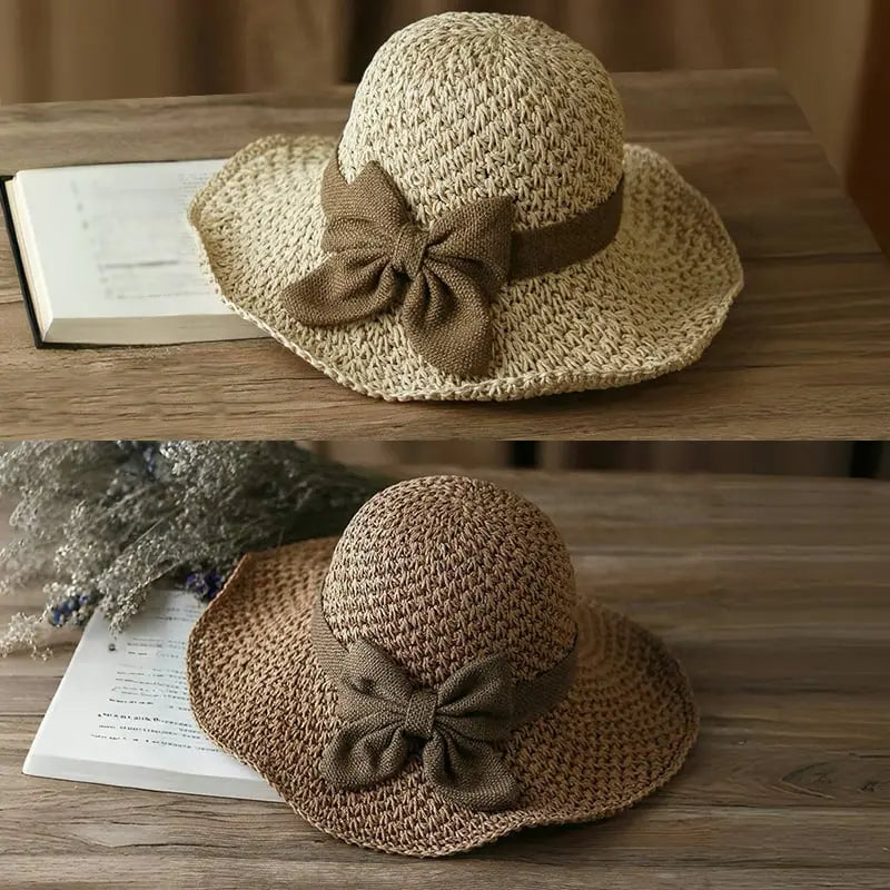 🎀 50% SLEVA 👒 | Retro slaměný klobouk s mašlí – skládací a prodyšný na léto