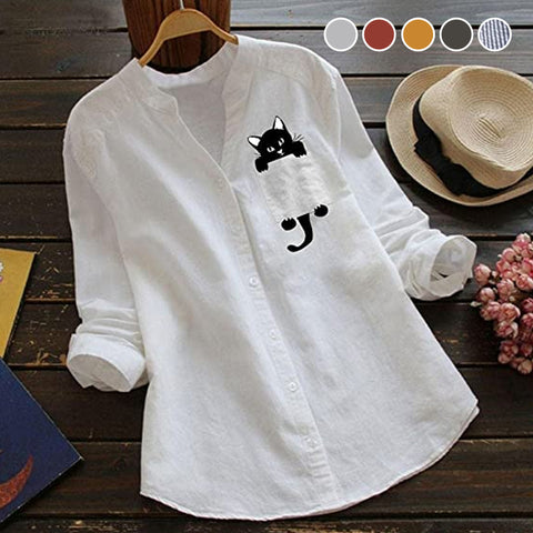 ✨🌿【S-3XL】Nova modna pamučna majica dugih rukava s printom mačaka za žene 