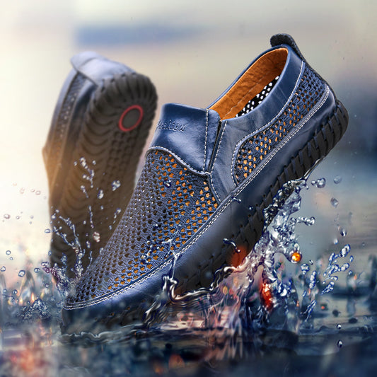 【38-48】👞Nová jarná a letná pánska sieťovaná obuv veľká veľkosť - pravá hovädzia koža, proti poteniu a zápachu, priedušná a pohodlná