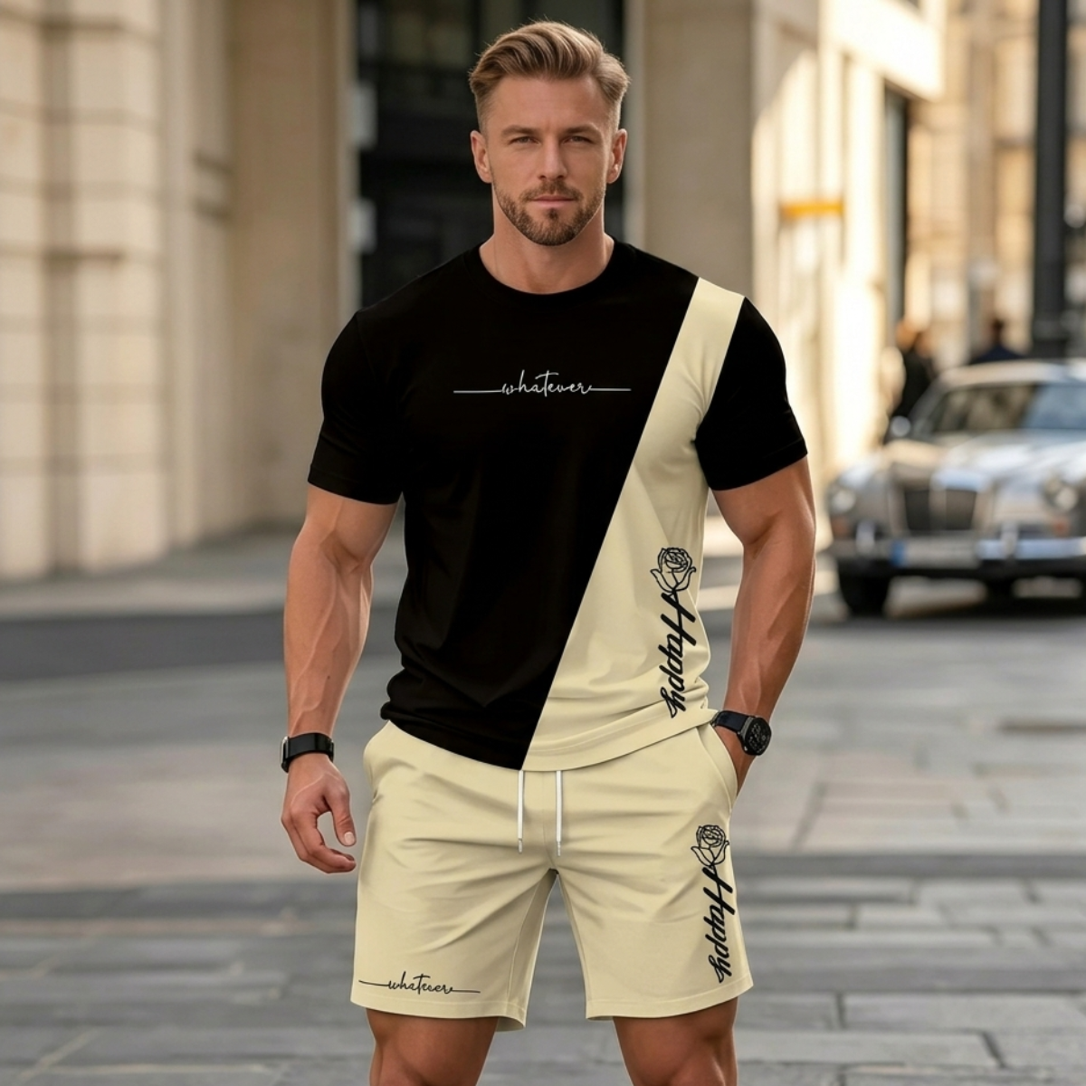 ✨S-6XL【Druga rzecz za połowę ceny】Męski letni komplet sportowy 2-częściowy – wygodna koszulka z krótkim rękawem i szorty do noszenia na co dzień oraz w domu