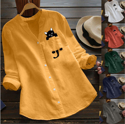 ✨🌿【S-3XL】Nova modna pamučna majica dugih rukava s printom mačaka za žene 