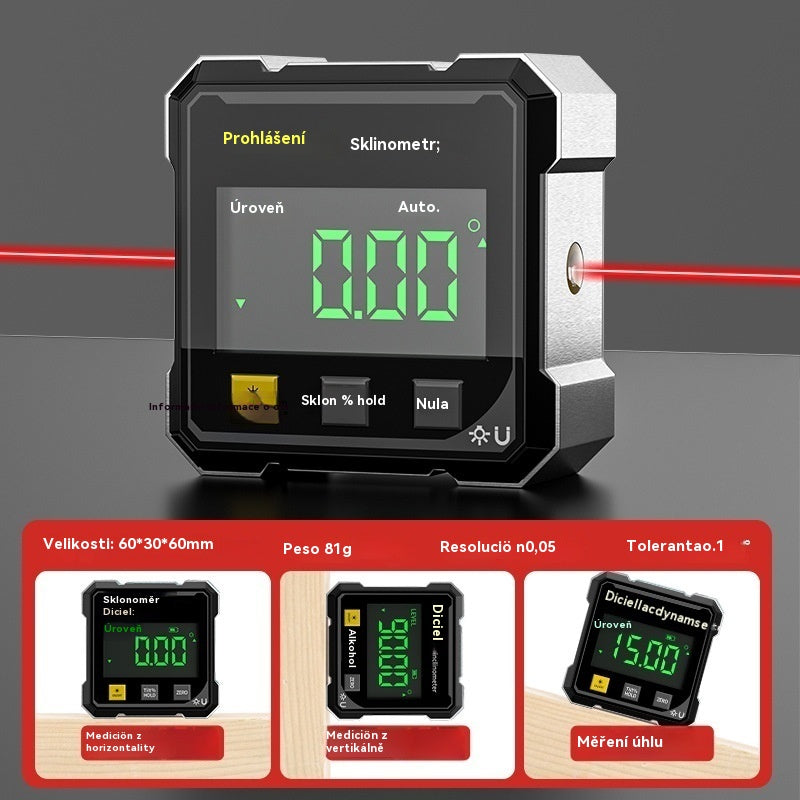 Oboustranná laserová vodováha a čtyřstranná magnetická přísavka