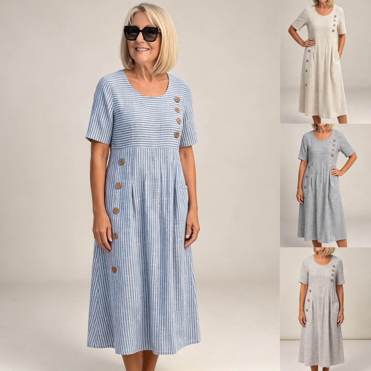 Doprava zdarma 👗🏕️【S-2XL】 Lehké a vzdušné pruhované midi šaty