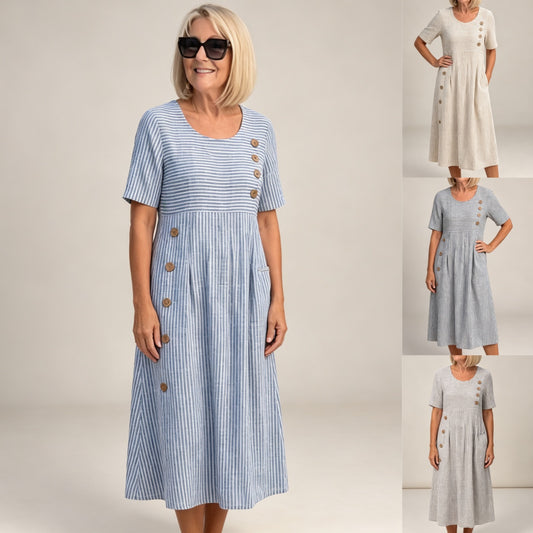 Doprava zdarma 👗🏕️【S-2XL】 Lehké a vzdušné pruhované midi šaty