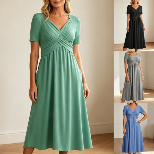 ⏳ 👗Último día: 50 % de descuento 【Tallas S-3XL】 Vestido midi casual de moda en color liso