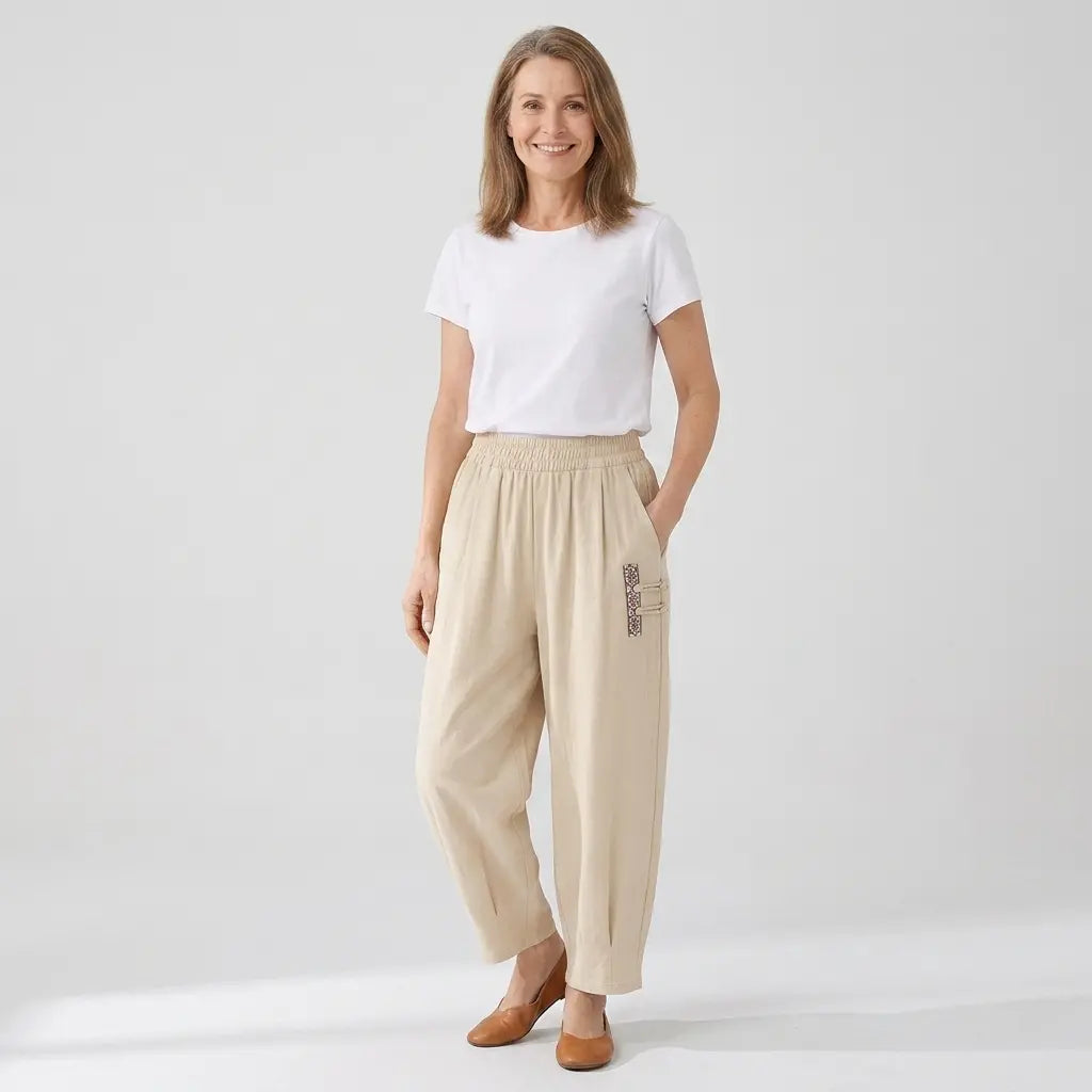 🔥【M–4XL】👖 Dámské lehké a prodyšné bavlněné lněné kalhoty - stylové a ležérní zkrácené kalhoty
