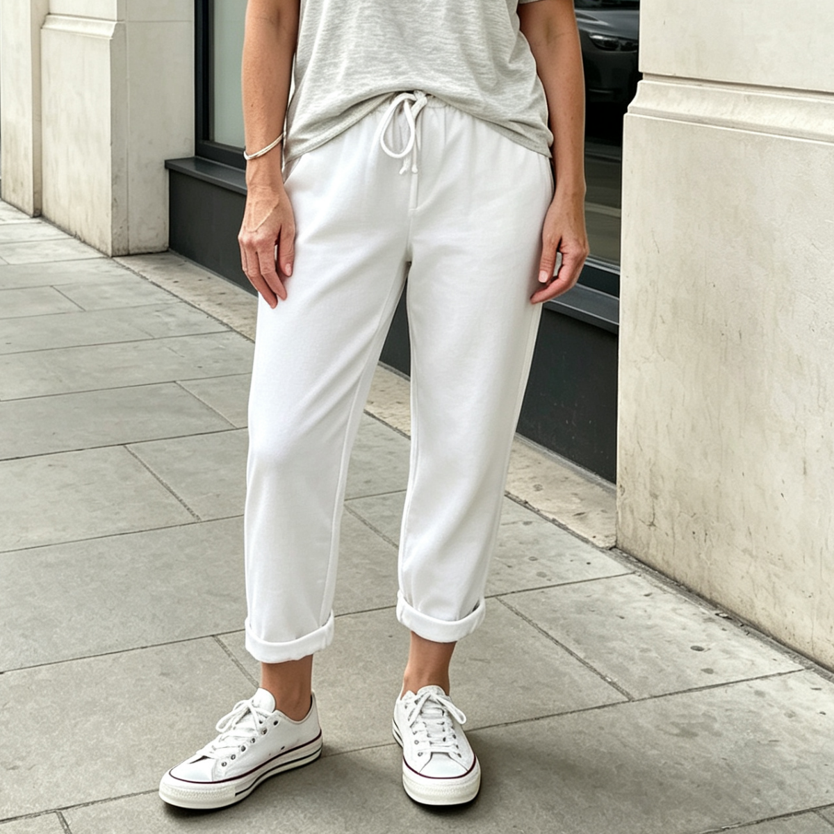 S-5XL 😍💕Poslední den akce -50% SLEVA💕Dámské Bavlněné Kalhoty | Elastický Pas se Stahovací Šňůrkou | Kapsy | Volný Ležérní Střih