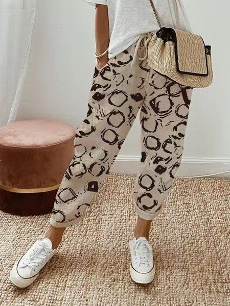 🔥【S-3XL】2026 Új női pamut és lenvászon nyomtatott alkalmi nadrágok