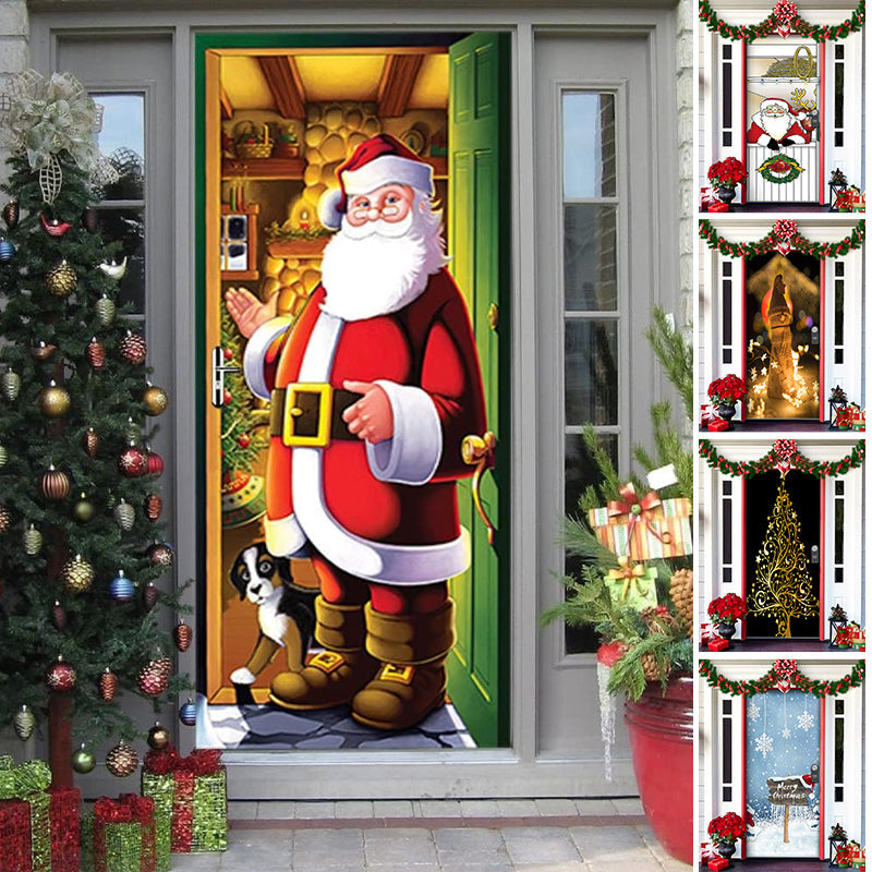 🎁🎄2025 Nová, horúca predajná látková vianočná obálka na dvere [91 cm x 203 cm]