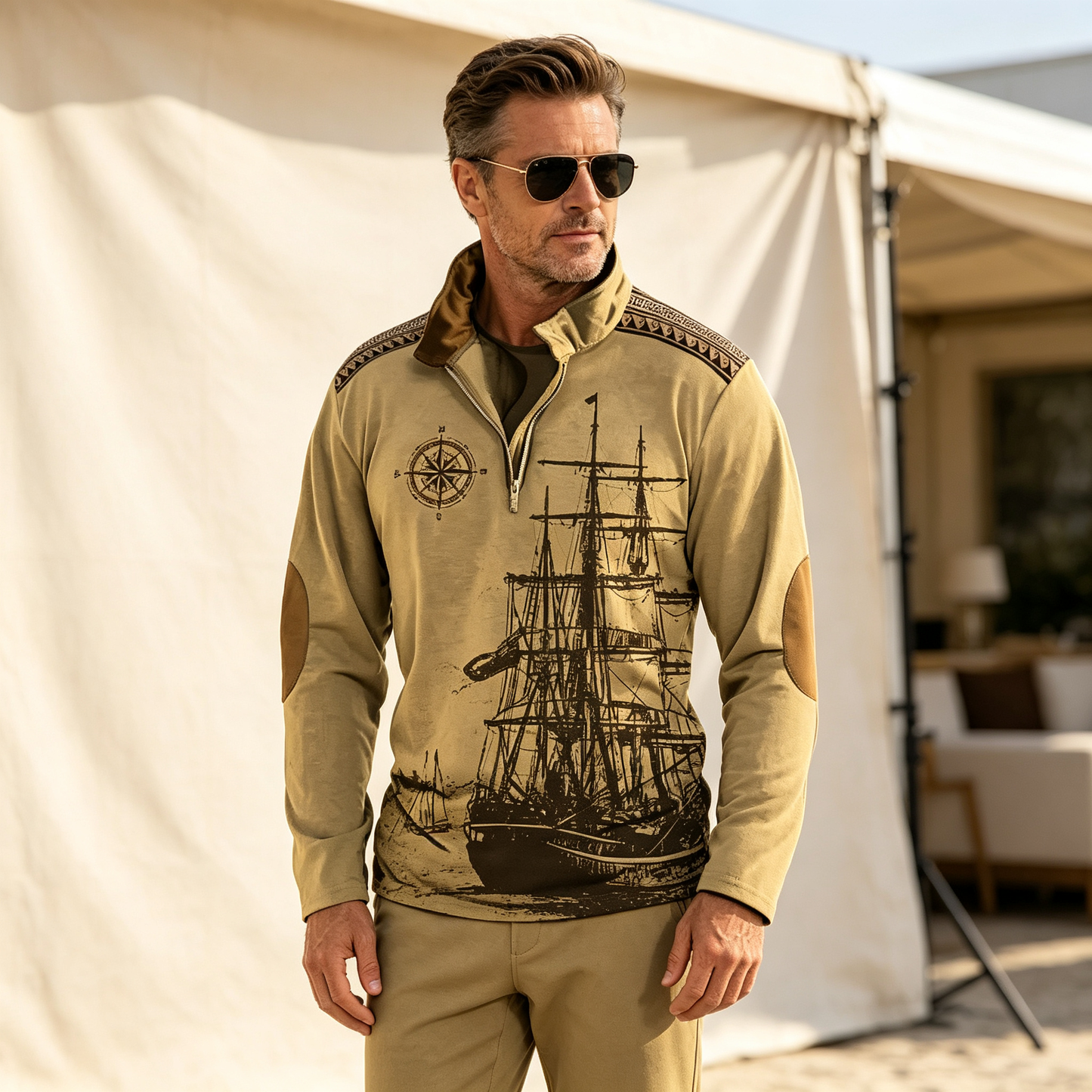 🌟【S-5XL】Nová módní pánská mikina s dlouhým rukávem a potiskem v národním stylu, poloviční zip