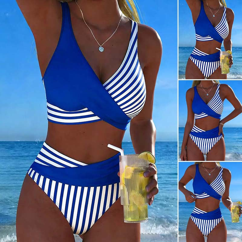 S-3XL 🤩🌟Dvoudílné, barevné bikiny s bloky a pruhy