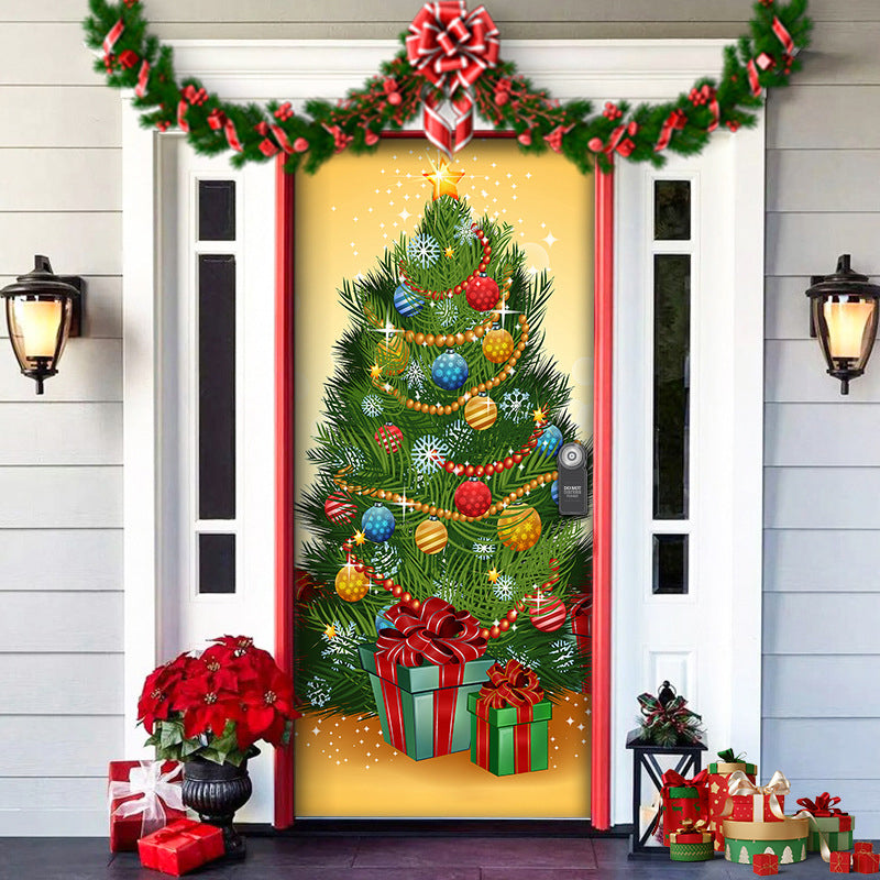 🎁🎄2025 Nová, horúca predajná látková vianočná obálka na dvere [91 cm x 203 cm]