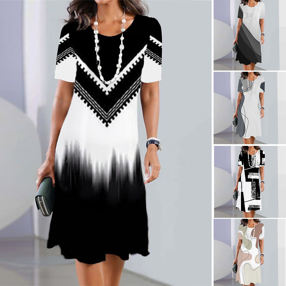 👗【XS-5XL】Sexy šaty 2026 s potiskem a kulatým výstřihem pro ženy