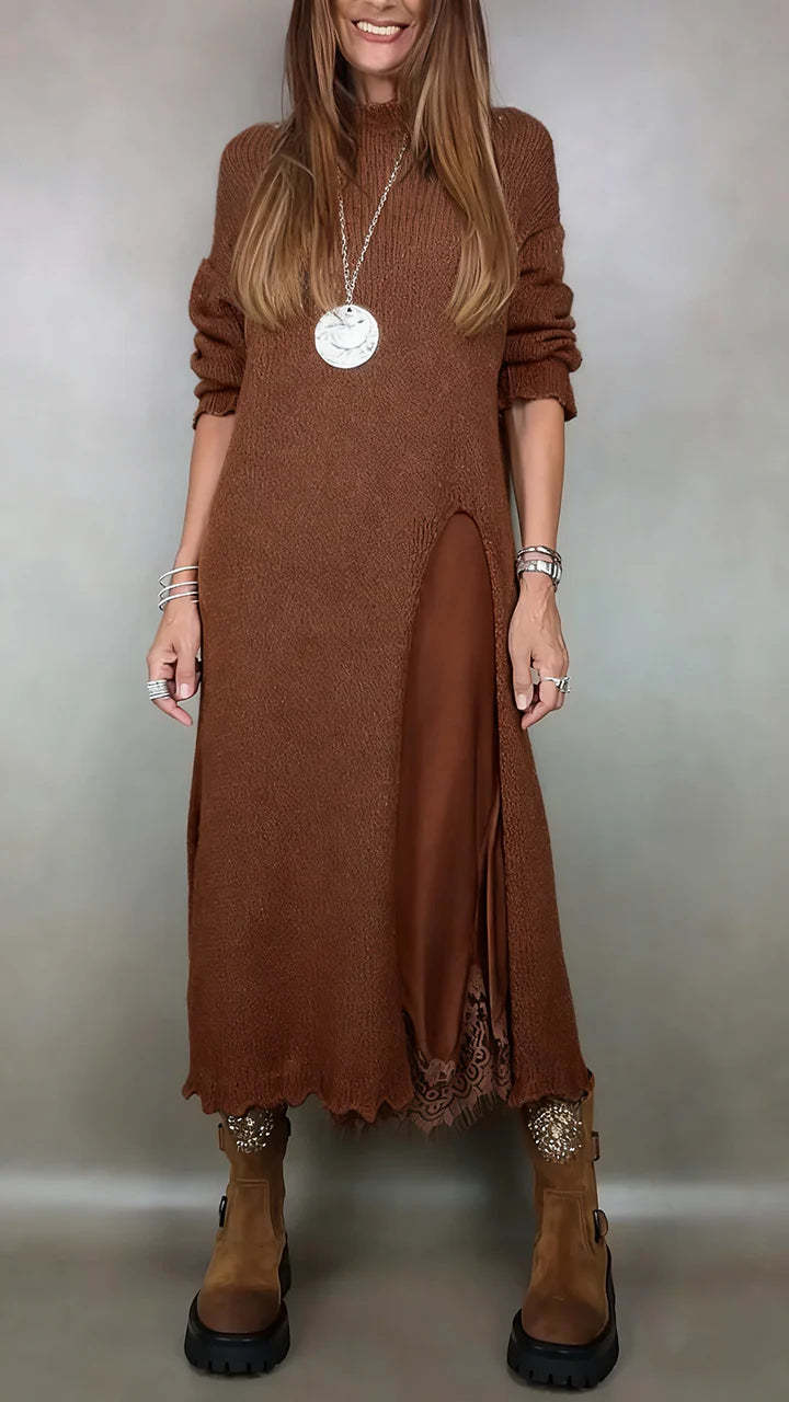 【XS-3XL】👗Nová podzimní krajková souprava s rozparkem a svetrovým vzorem