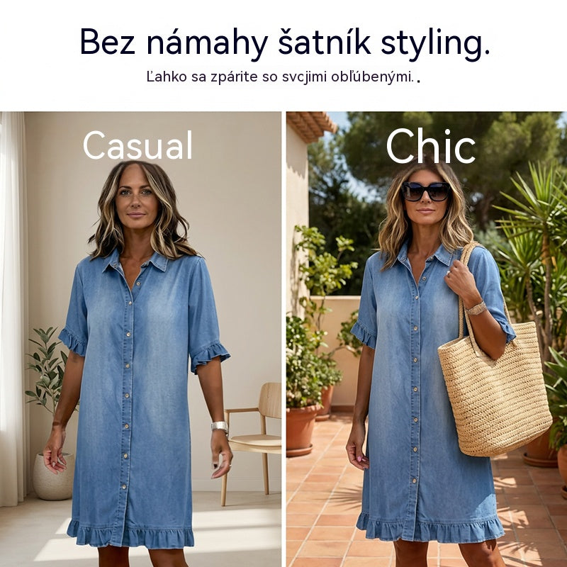 ✨Doprava zdarma【S-3XL】Lehké letní módní džínové šaty, prodyšné a pohodlné.