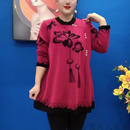 🍂【M-5XL】Nový jesenný a zimný pletený top s potlačou