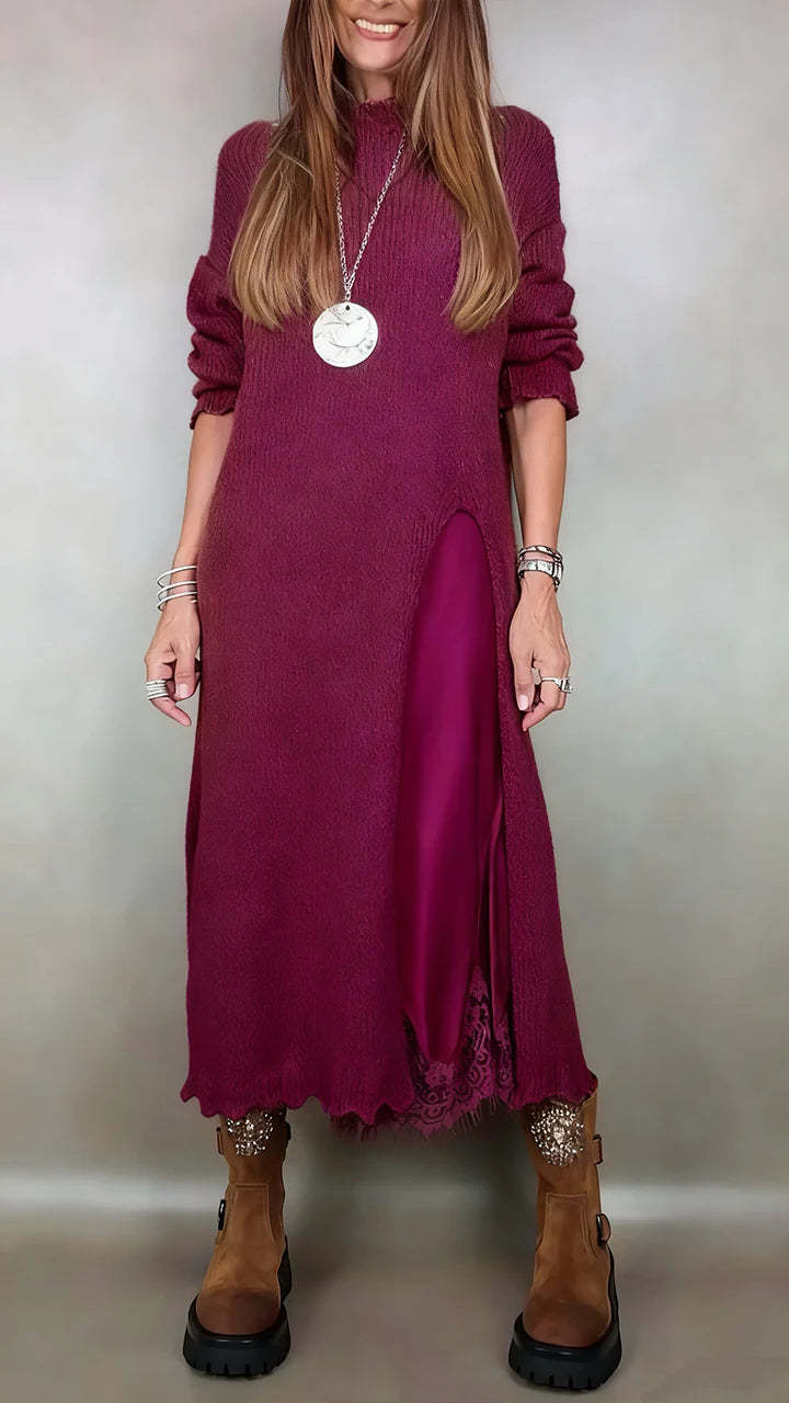 【XS-3XL】👗Nová podzimní krajková souprava s rozparkem a svetrovým vzorem