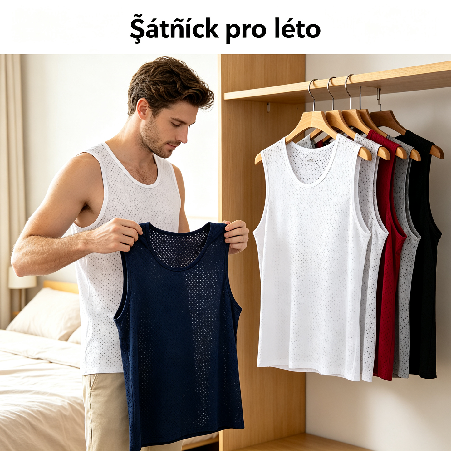 👕【Třídílná sada】Prodyšné Síťované Funkční Tílko | Rychleschnoucí Letní Fitness Tílko