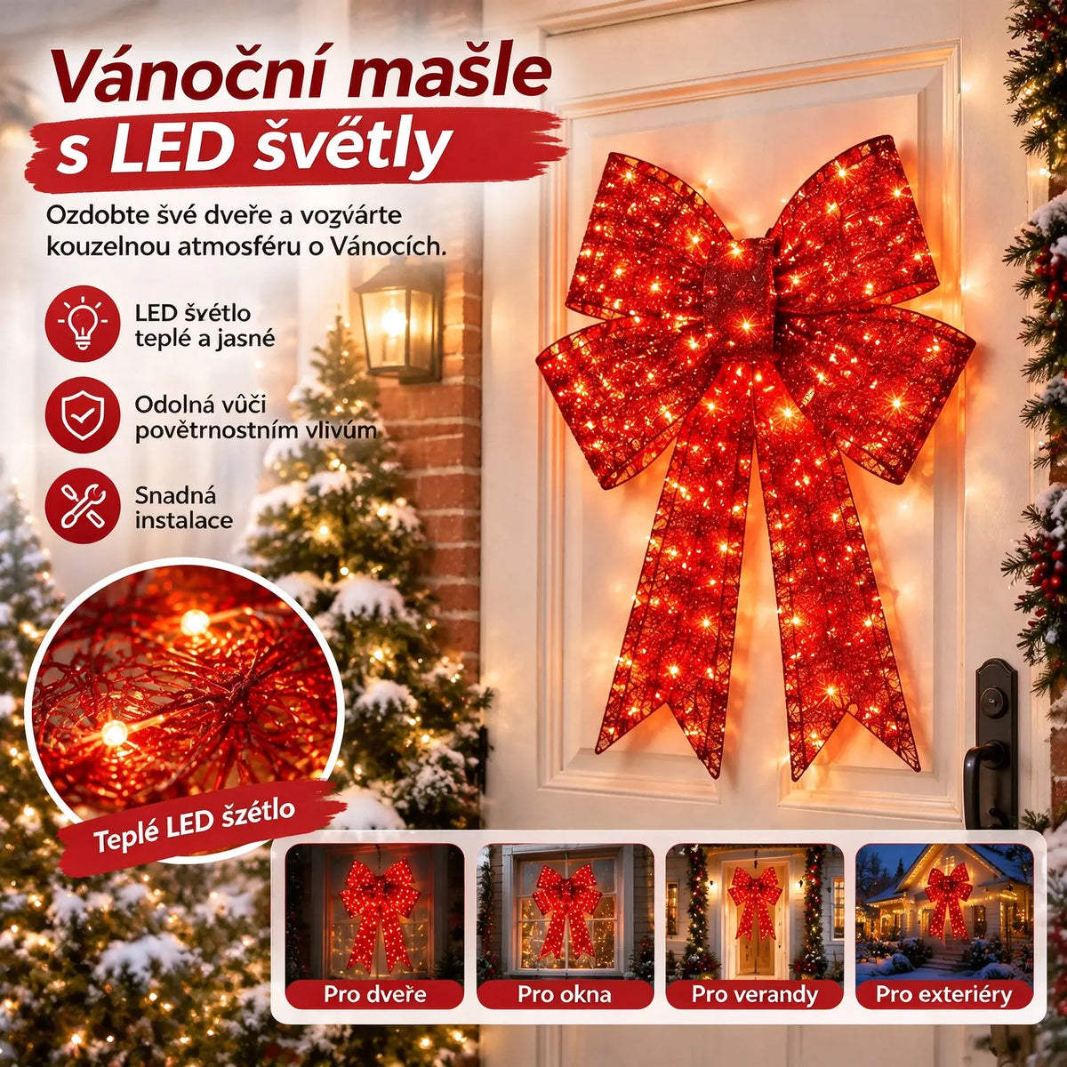 📢📢Poloviční sleva! ✨【61cm*43cm*6cm】 Extra velké venkovní voděodolné vánoční luk vestavěné světlo