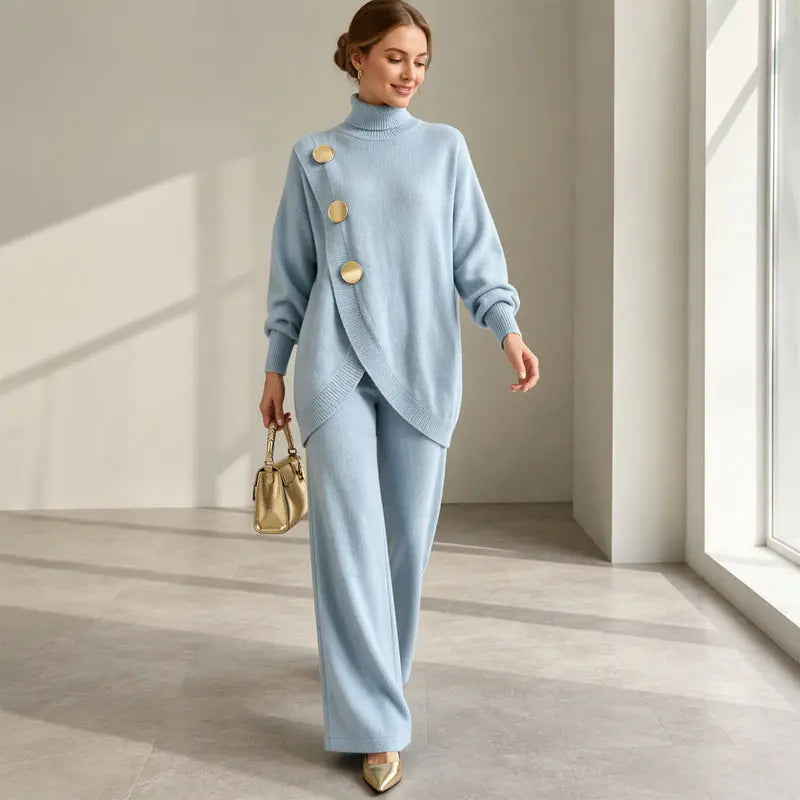 ✨🔥 Poloviční cena + doprava zdarma 🚚💕 Elegantní dámský komplet: rolák a kalhoty se širokými nohavicemi – pohodlný a stylový 👗