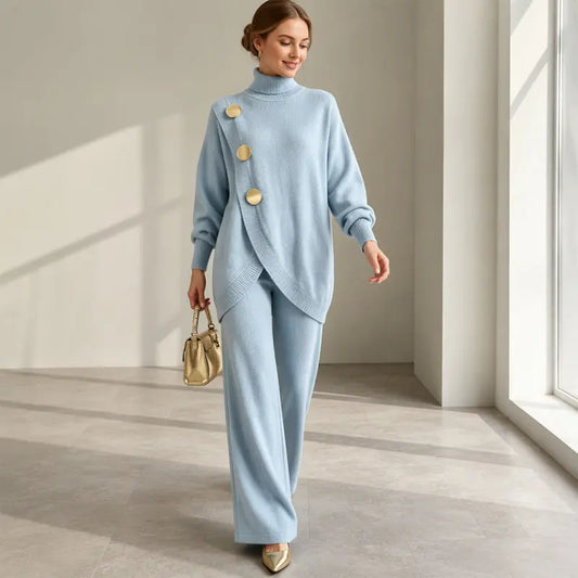 ✨🔥 Poloviční cena + doprava zdarma 🚚💕 Elegantní dámský komplet: rolák a kalhoty se širokými nohavicemi – pohodlný a stylový 👗