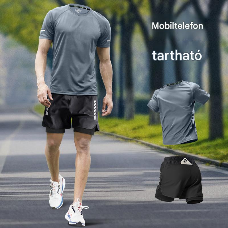 M-5XL méretek, Férfi futóruha, jégselyemből készült, gyorsan száradó edzőruha
