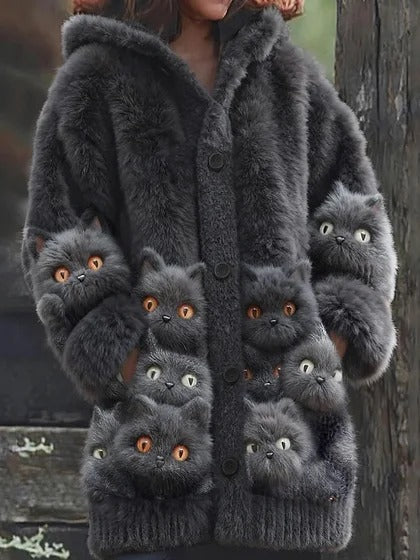 【S-5XL】Plyšový roztomilý s kapucí s fleecovou podšívkou, tlustý kabát