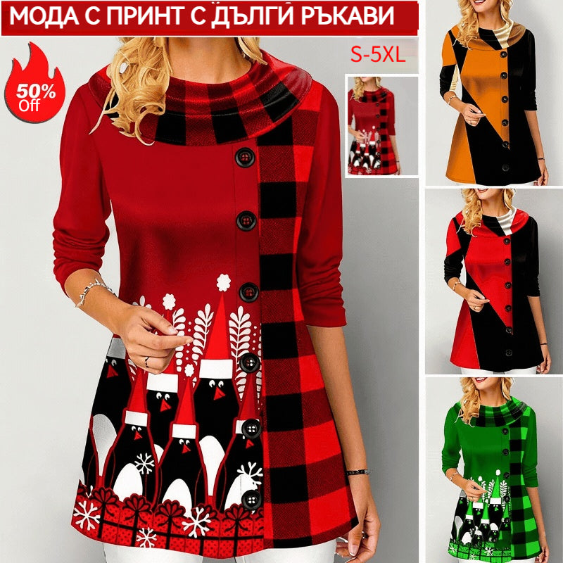🔥【S-5XL】Коледа, топла, памучна, с дълъг ръкав, удобна, ежедневна, с щампа
