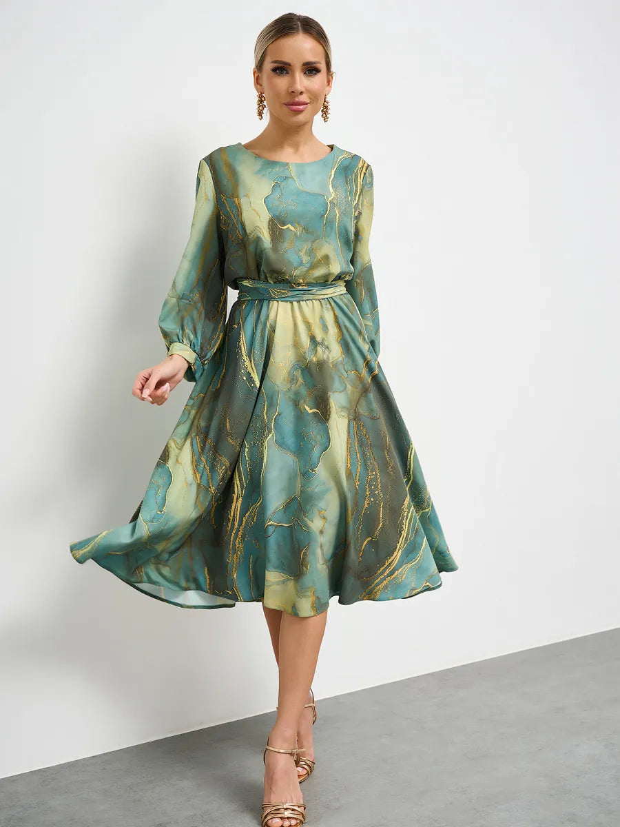 🌿elegantna zelena haljina s dugim rukavima i suknjom 🌸💃 